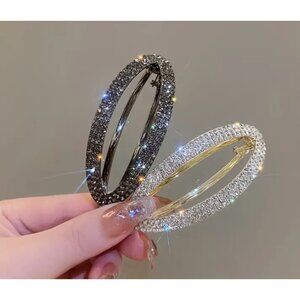 Set of 2 Black & Gold Oval Rhinestone Hair Claw Clips – Elegant & Secure Hold